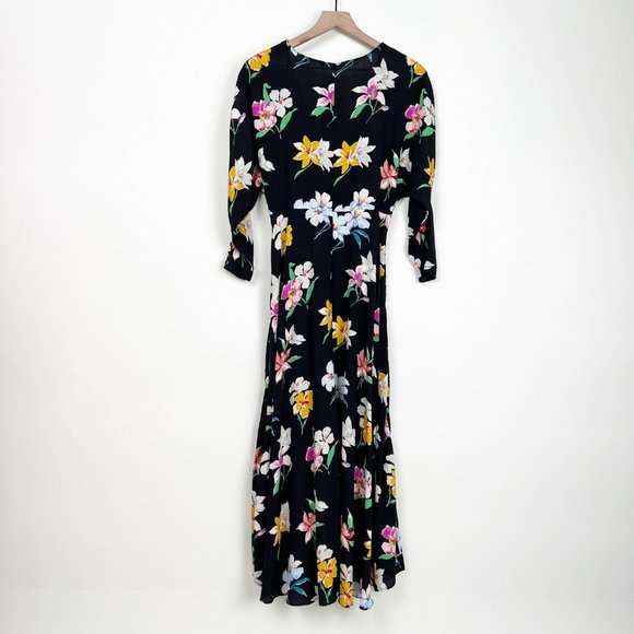 Zara Floral Maxi Dress Plunge Front V-Neck Pleated Pockets Wedding Guest Travel - Picture 12 of 13